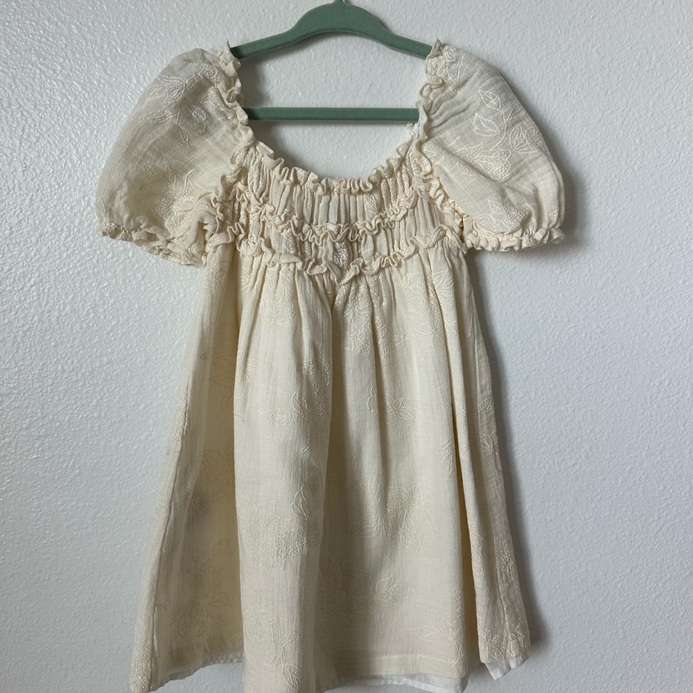 Mayoral Cream Smocked Puff Sleeve Sundress